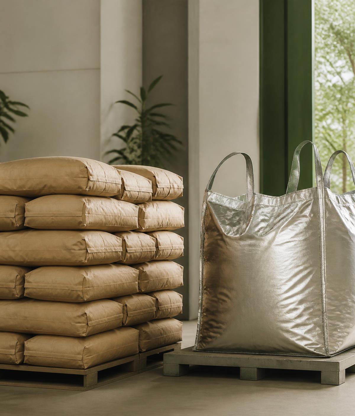 Bulk sacks and a foil bulk bag ready for export